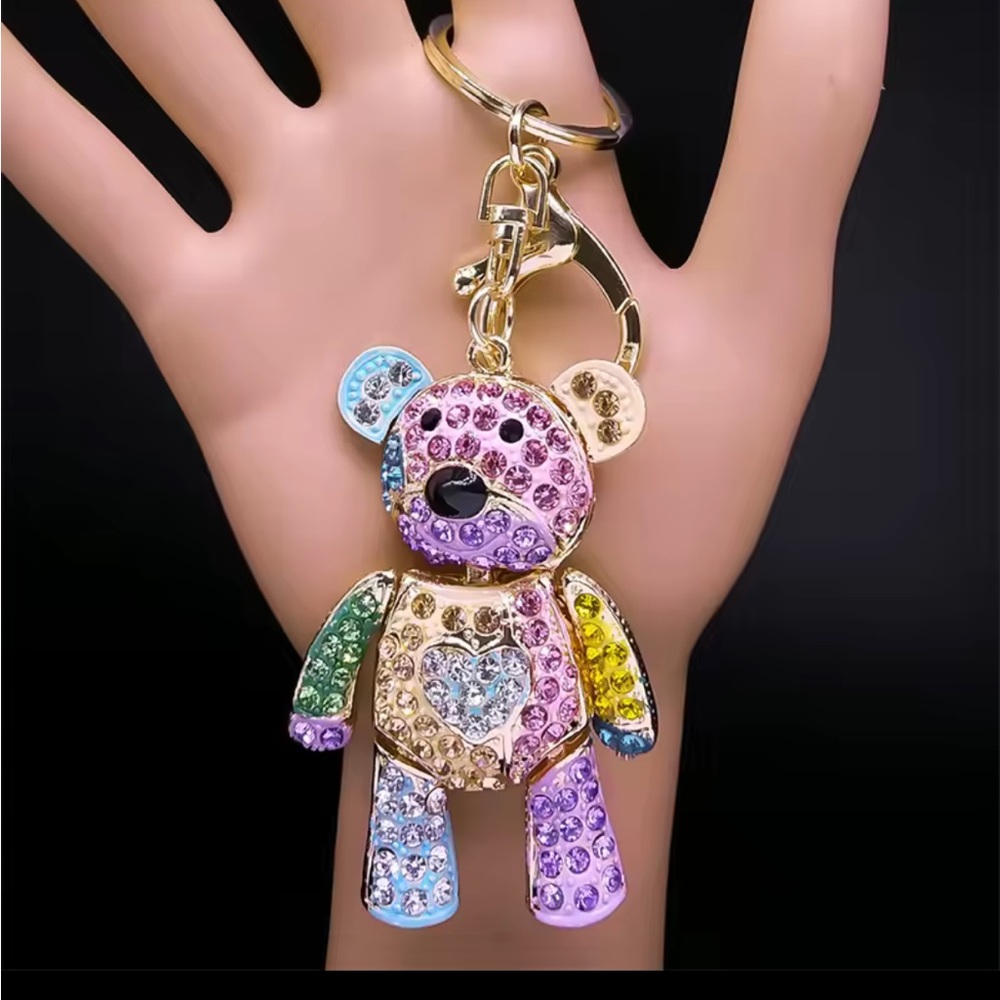 Bear rhinestone keychain multicolor rainbow purple gold Colorful Crystal Bear - Picture 2 of 3
